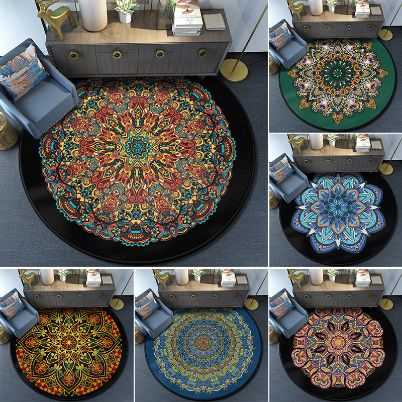 Turkish Mandala Rug Multicolored Synthetics Rug Washable Pet Friendly Anti-Slip Backing Area Rug for Great Room