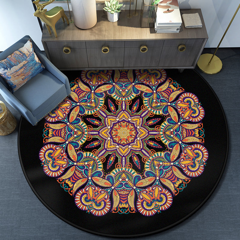 Turkish Mandala Rug Multicolored Synthetics Rug Washable Pet Friendly Anti-Slip Backing Area Rug for Great Room