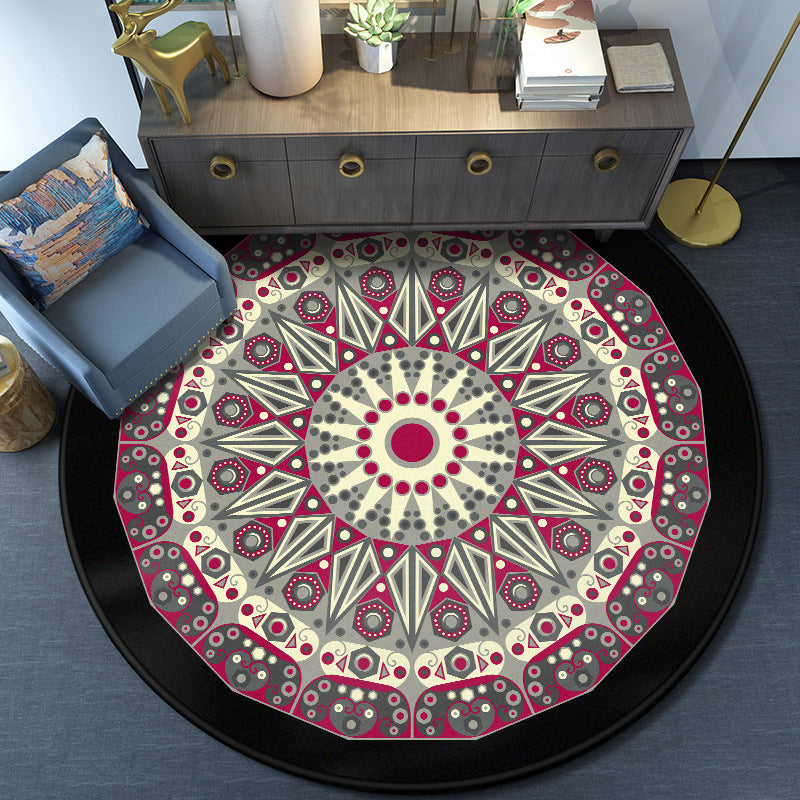 Turkish Mandala Rug Multicolored Synthetics Rug Washable Pet Friendly Anti-Slip Backing Area Rug for Great Room