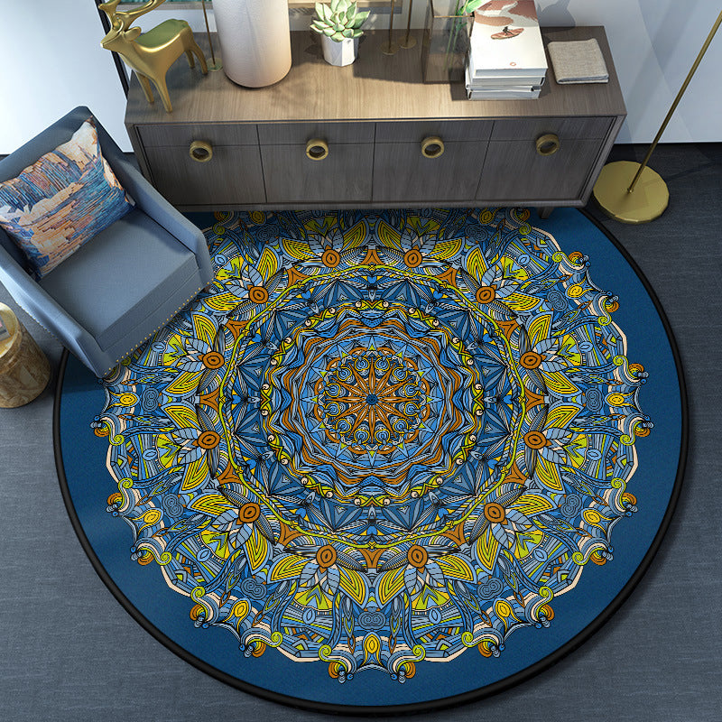 Turkish Mandala Rug Multicolored Synthetics Rug Washable Pet Friendly Anti-Slip Backing Area Rug for Great Room