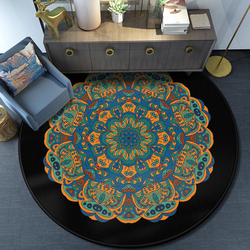 Turkish Mandala Rug Multicolored Synthetics Rug Washable Pet Friendly Anti-Slip Backing Area Rug for Great Room