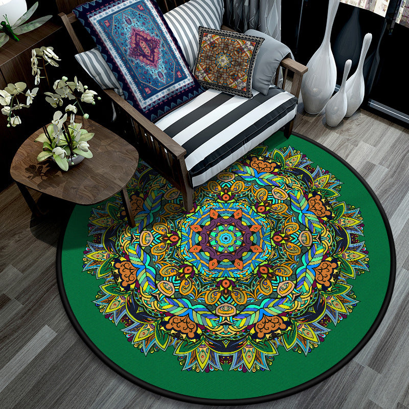 Retro Mandala Indoor Rug Dark Color Moroccan Carpet Polypropylene Non-Slip Pet Friendly Washable Rug for Sitting Room