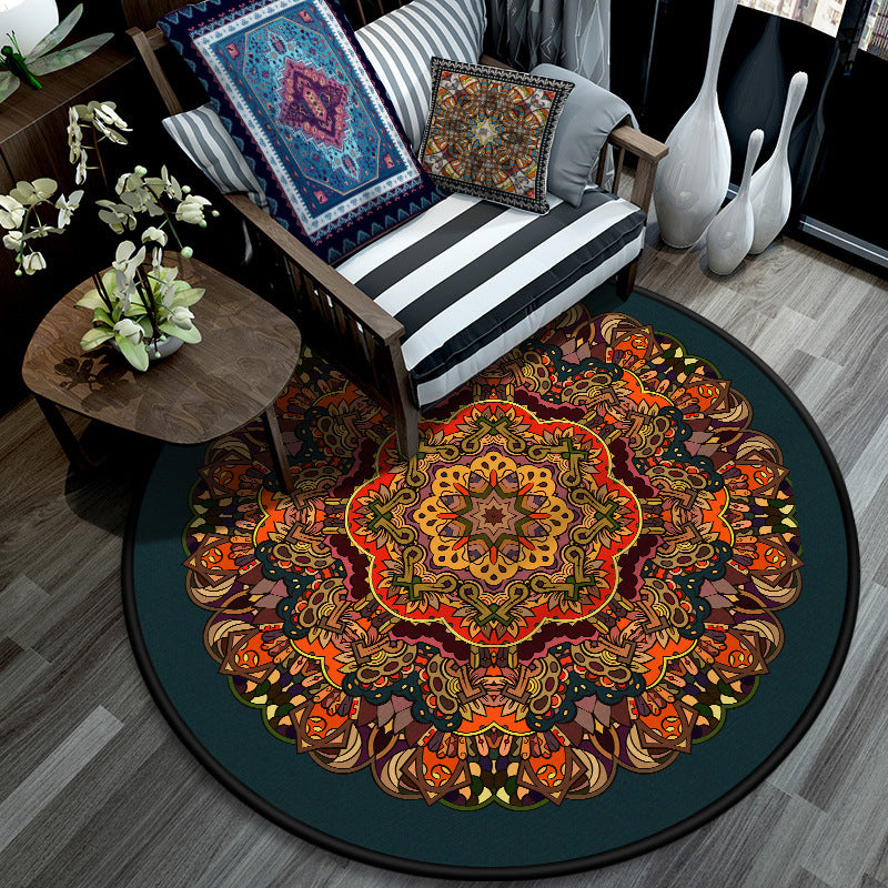 Retro Mandala Indoor Rug Dark Color Moroccan Carpet Polypropylene Non-Slip Pet Friendly Washable Rug for Sitting Room