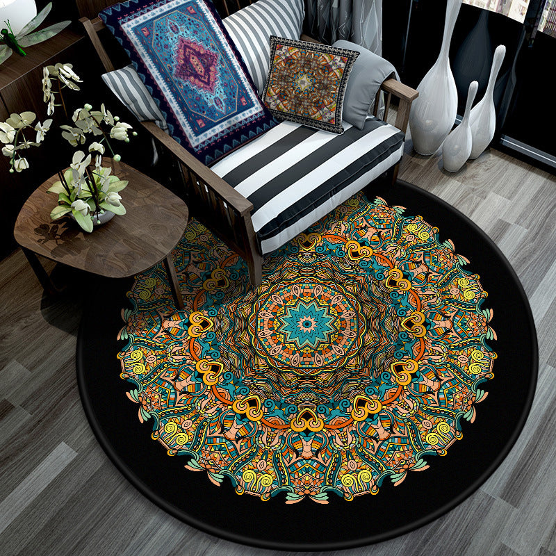 Retro Mandala Indoor Rug Dark Color Moroccan Carpet Polypropylene Non-Slip Pet Friendly Washable Rug for Sitting Room