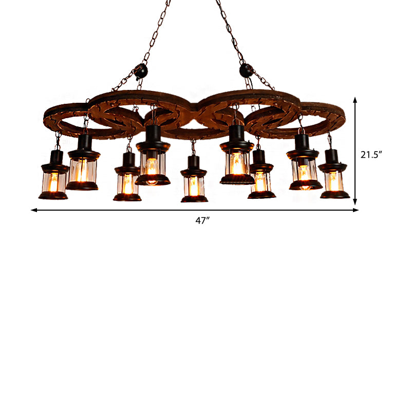 Linterna lámpara de vidrio transparente lámpara de lámpara costera sala de estar múltiple iluminación colgante de sala de estar en negro con estante de madera