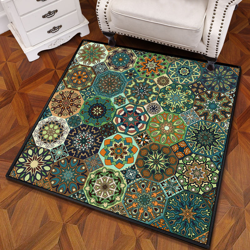 Mandala multicolor Mandala Rug polipropileno Turca Turca Alfombra sin deslizamiento Alfombra lavable de máquina resistente a las manchas para dormitorio