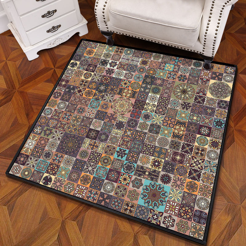 Mandala multicolor Mandala Rug polipropileno Turca Turca Alfombra sin deslizamiento Alfombra lavable de máquina resistente a las manchas para dormitorio