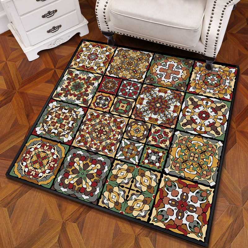 Mandala multicolor Mandala Rug polipropileno Turca Turca Alfombra sin deslizamiento Alfombra lavable de máquina resistente a las manchas para dormitorio