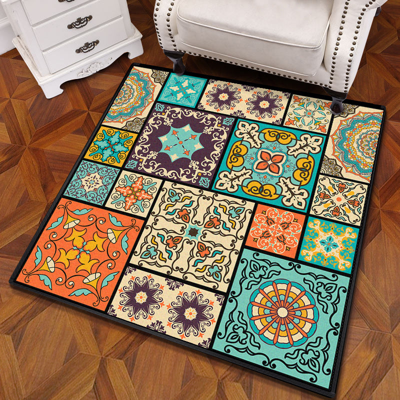 Mandala multicolor Mandala Rug polipropileno Turca Turca Alfombra sin deslizamiento Alfombra lavable de máquina resistente a las manchas para dormitorio