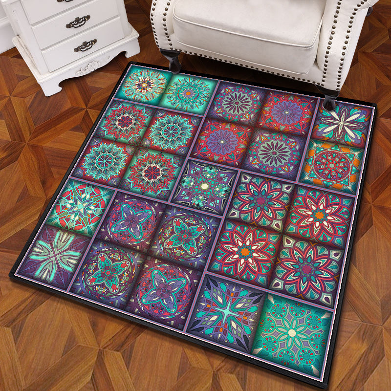 Mandala multicolor Mandala Rug polipropileno Turca Turca Alfombra sin deslizamiento Alfombra lavable de máquina resistente a las manchas para dormitorio