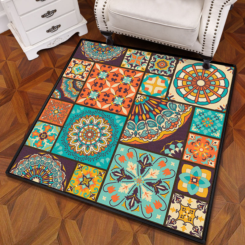 Mandala multicolor Mandala Rug polipropileno Turca Turca Alfombra sin deslizamiento Alfombra lavable de máquina resistente a las manchas para dormitorio