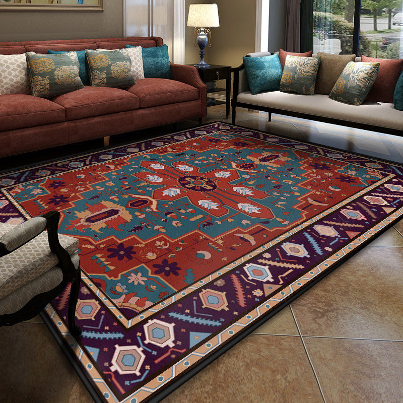 Área de reunión turca RUG Multicolor Patrón tribal Tribal Rug polipropileno Anti-slip Stain resistente alfombra lavable