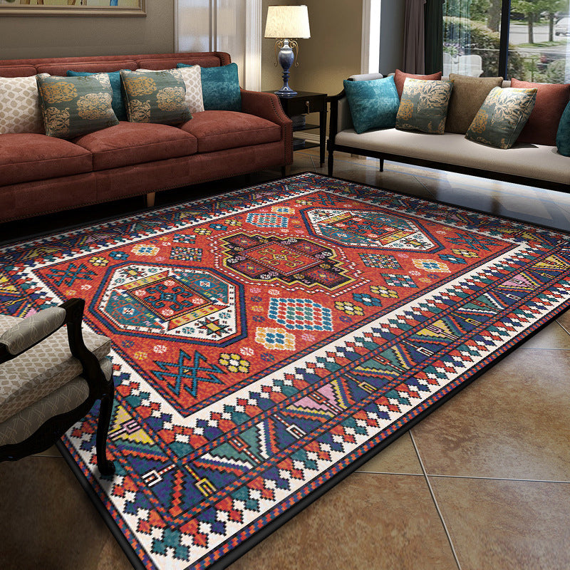 Área de reunión turca RUG Multicolor Patrón tribal Tribal Rug polipropileno Anti-slip Stain resistente alfombra lavable