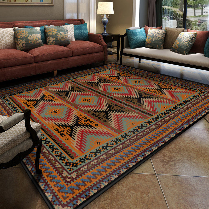 Área de reunión turca RUG Multicolor Patrón tribal Tribal Rug polipropileno Anti-slip Stain resistente alfombra lavable