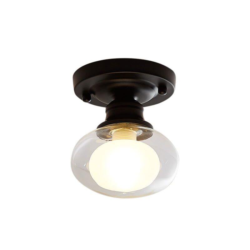 Black One Light Ceiling Lighting Industrial Clear Glass Globe/Round/Oval Shade Flush Mount Light for Living Room