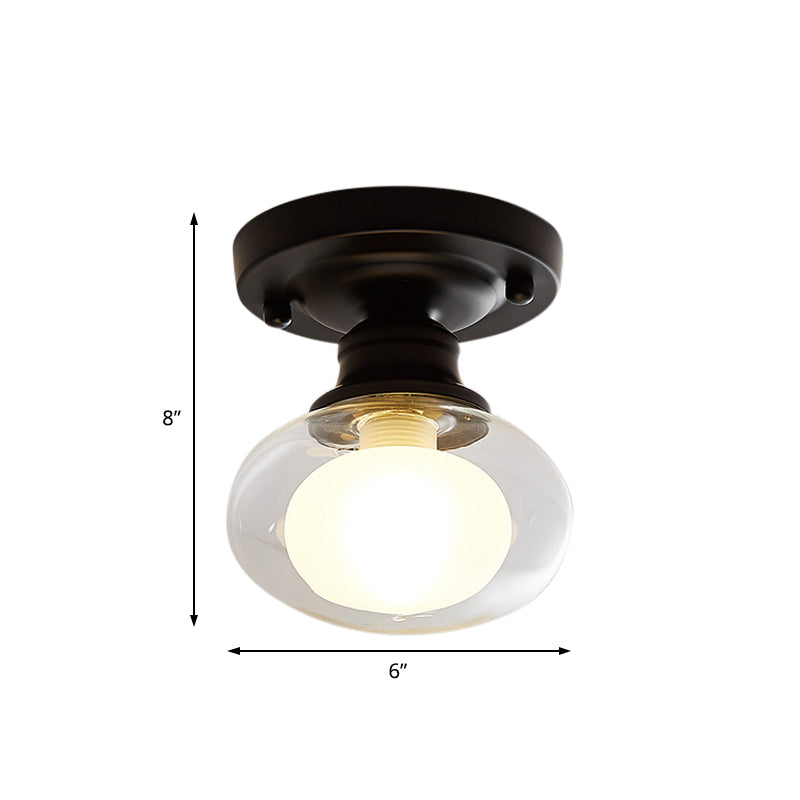 Black One Light Ceiling Lighting Industrial Clear Glass Globe/Round/Oval Shade Flush Mount Light for Living Room