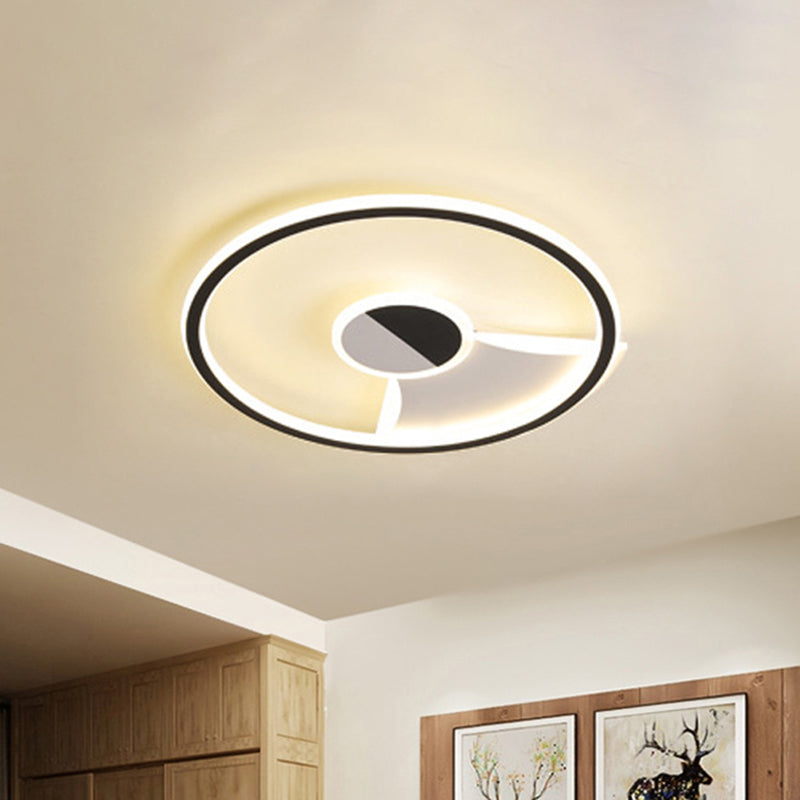 Plafoniera da incasso circolare in acrilico stile semplice LED in bianco e nero 16"/19,5"/23,5" lampada da soffitto a LED per camera da letto in bianco caldo/bianco