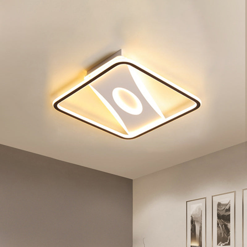 Vierkante/Rechthoekige Acryl Flush Mount Licht Moderne Zwart en Wit LED Plafond Flush voor Slaapkamer in Warm/Wit, 16"/19.5"/23.5" W