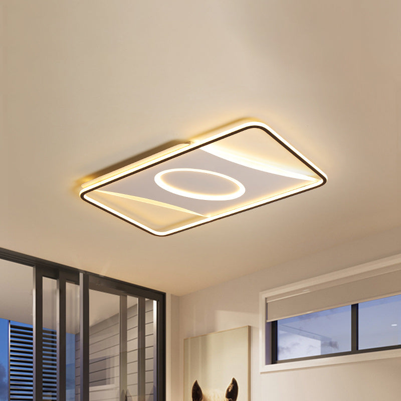 Lampada da incasso a soffitto quadrata/rettangolare in acrilico moderna a LED in bianco e nero per camera da letto in bianco caldo/caldo, 16"/19,5"/23,5" W