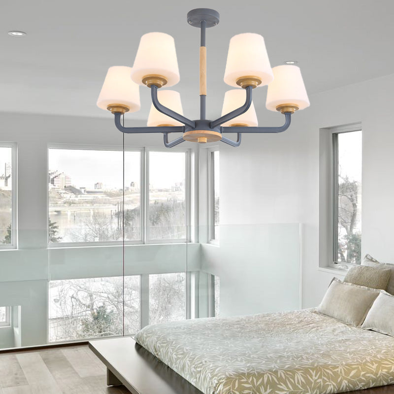 Cone Chandelier Light Fixture Modernism White Glass 3/5/6 Lights Hanging Ceiling Light in Grey/White/Green for Bedroom