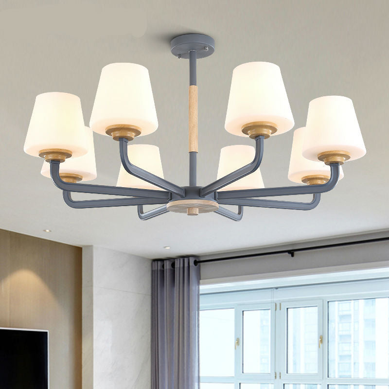 Cone Chandelier Light Fixture Modernism White Glass 3/5/6 Lights Hanging Ceiling Light in Grey/White/Green for Bedroom