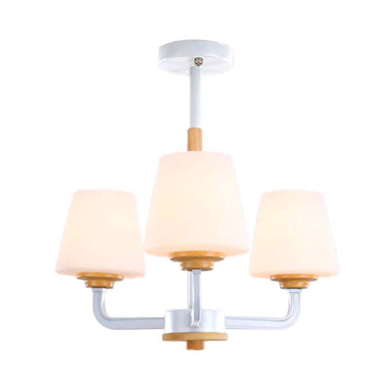 Cone Chandelier Light Fixture Modernism White Glass 3/5/6 Lights Hanging Ceiling Light in Grey/White/Green for Bedroom