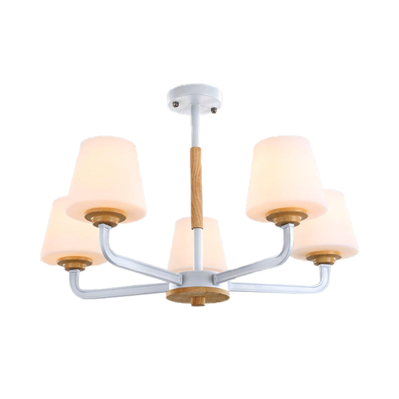 Cone Chandelier Light Fixture Modernism White Glass 3/5/6 Lights Hanging Ceiling Light in Grey/White/Green for Bedroom