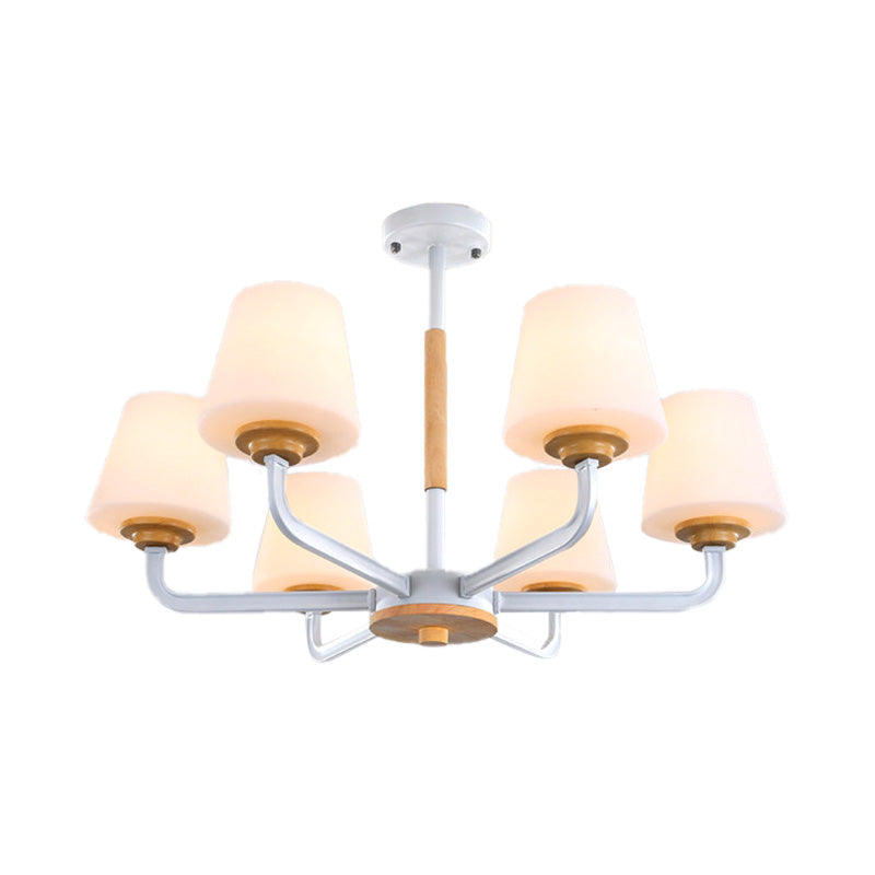 Cone Chandelier Light Fixture Modernism White Glass 3/5/6 Lights Hanging Ceiling Light in Grey/White/Green for Bedroom