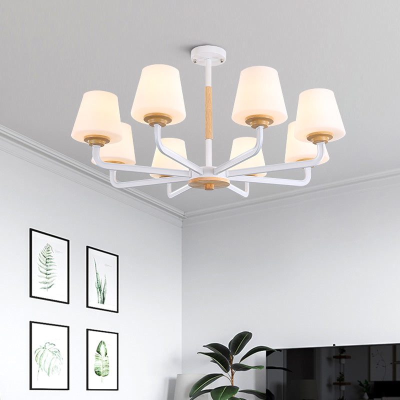 Cone Chandelier Light Fixture Modernism White Glass 3/5/6 Lights Hanging Ceiling Light in Grey/White/Green for Bedroom