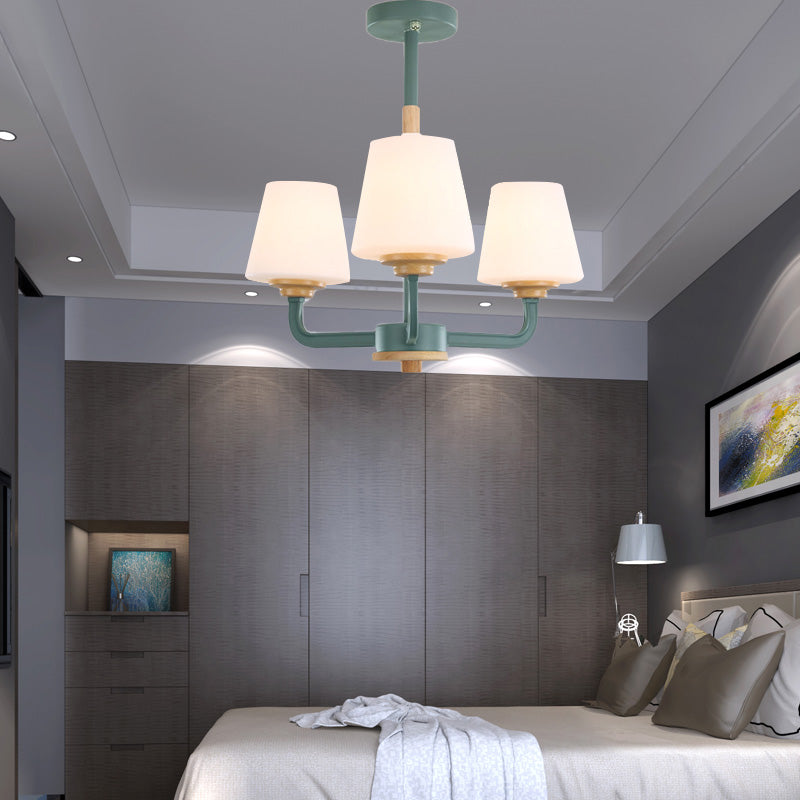 Cone Chandelier Light Fixture Modernism White Glass 3/5/6 Lights Hanging Ceiling Light in Grey/White/Green for Bedroom