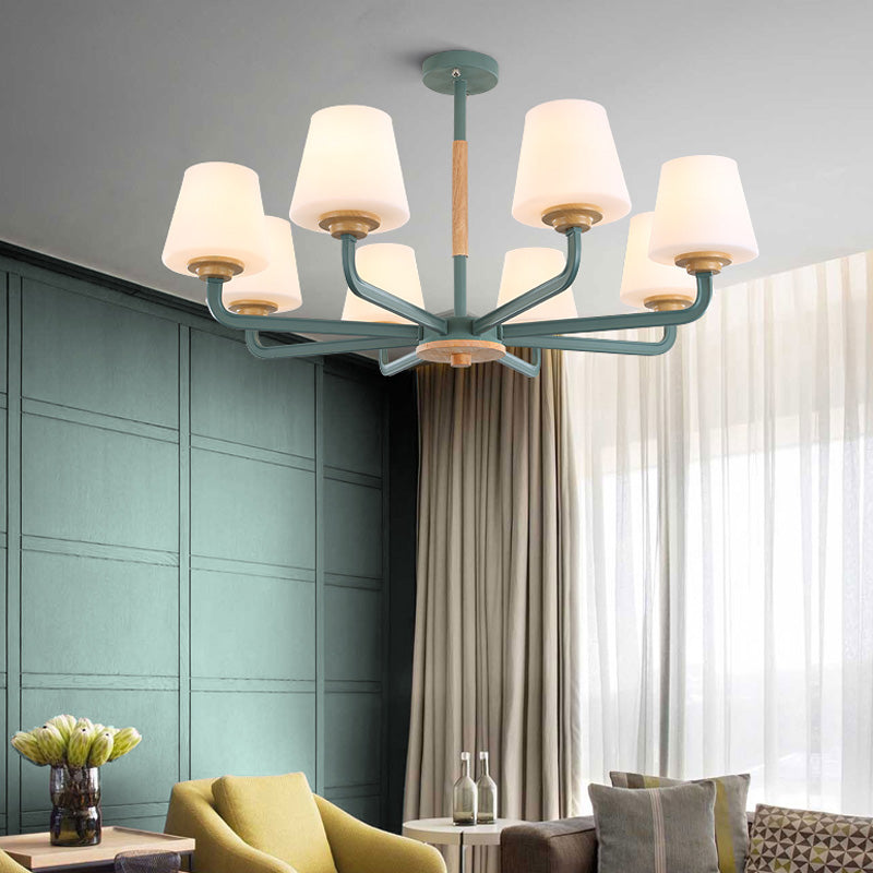 Cone Chandelier Light Fixture Modernism White Glass 3/5/6 Lights Hanging Ceiling Light in Grey/White/Green for Bedroom