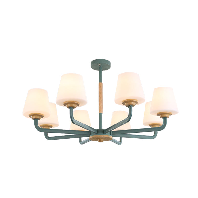 Cone Chandelier Light Fixture Modernism White Glass 3/5/6 Lights Hanging Ceiling Light in Grey/White/Green for Bedroom