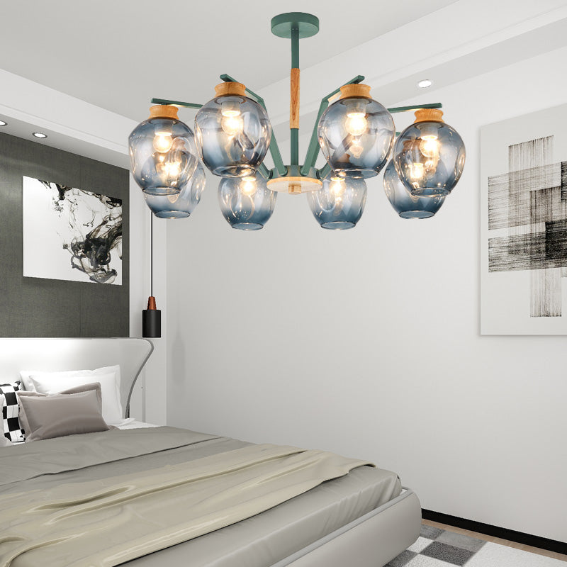 Modernism Starburst Chandelier Pendant Light Dimpled Blown Glass 6/8/10 Lights Hanging Ceiling Light in Grey/Green