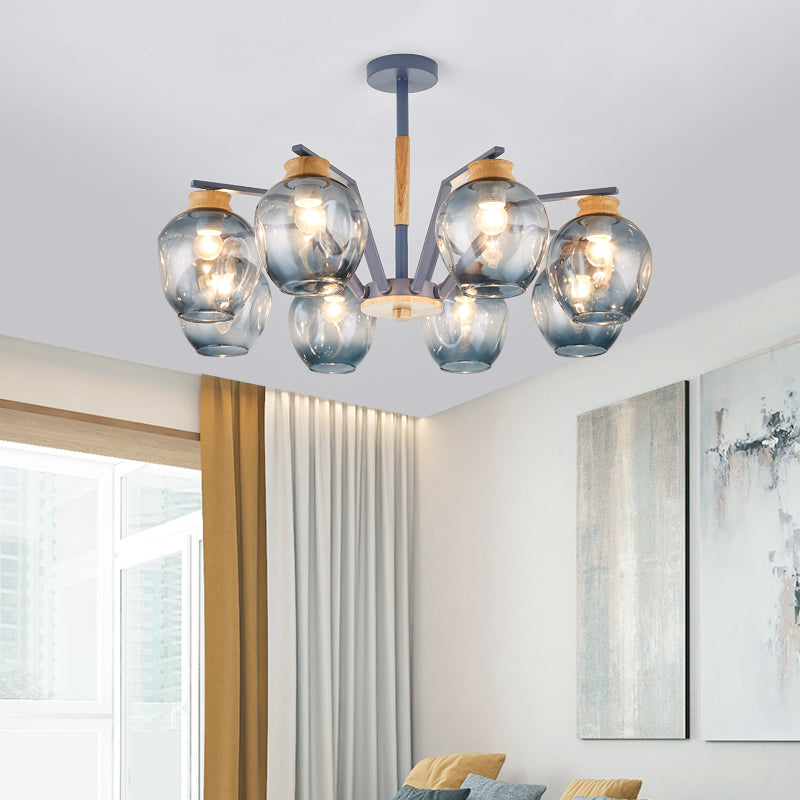 Modernism Starburst Chandelier Pendant Light Dimpled Blown Glass 6/8/10 Lights Hanging Ceiling Light in Grey/Green