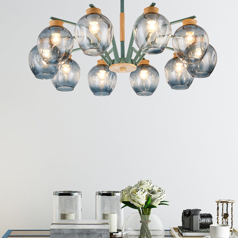 Modernism Starburst Chandelier Pendant Light Dimpled Blown Glass 6/8/10 Lights Hanging Ceiling Light in Grey/Green