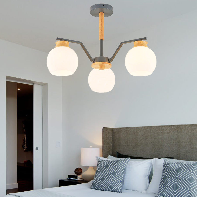 3/5/6 Lights Globe Pendant Chandelier Contemporary Milk Glass Hanging Pendant Light in Grey for Bedroom