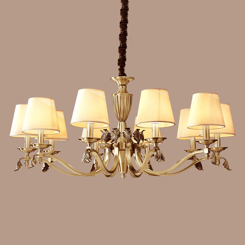 Éclairage de plafond en laiton Candelabra Light Dysware de lustre métallique moderne avec nuance de tissu conique