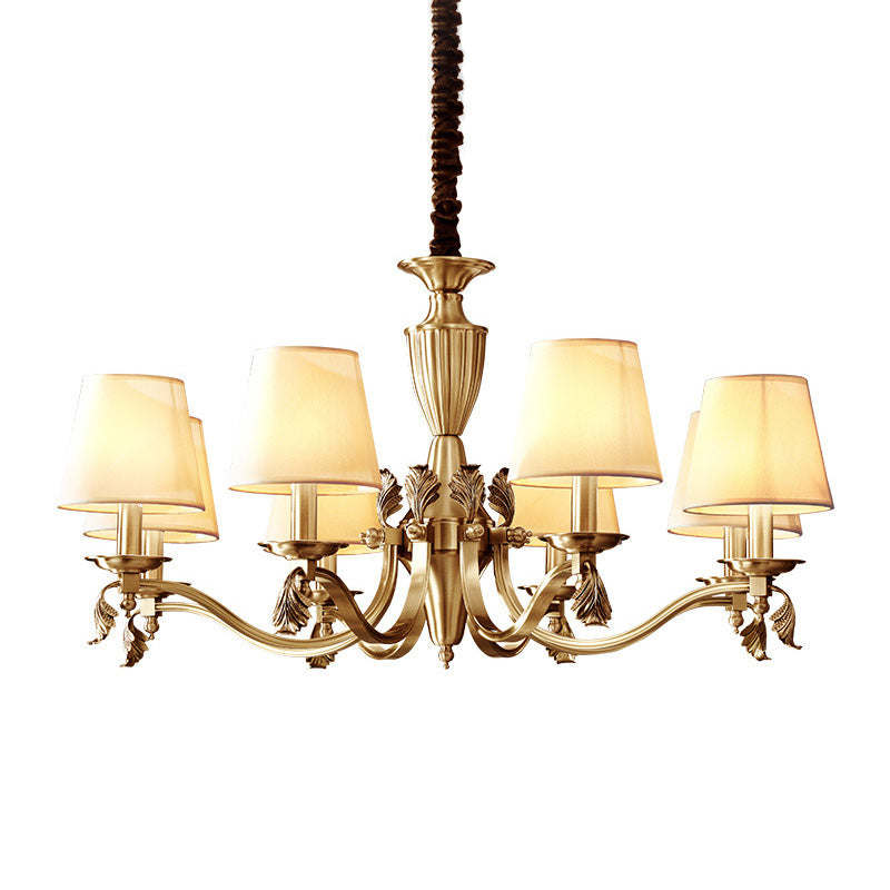 Éclairage de plafond en laiton Candelabra Light Dysware de lustre métallique moderne avec nuance de tissu conique