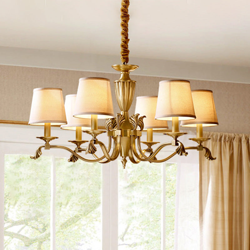 Éclairage de plafond en laiton Candelabra Light Dysware de lustre métallique moderne avec nuance de tissu conique