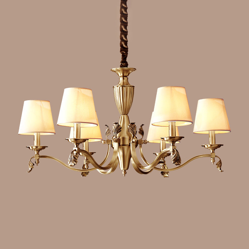 Éclairage de plafond en laiton Candelabra Light Dysware de lustre métallique moderne avec nuance de tissu conique