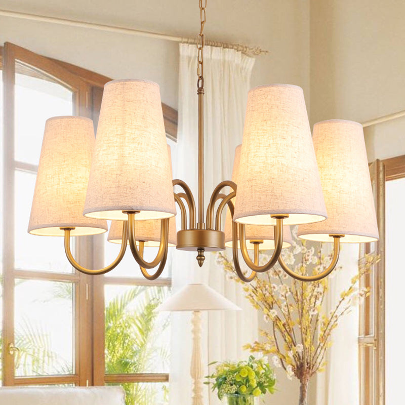 Curvy Arm Living Room Suspension Light Metal 6 Bulbs Artistic Chandelier Light with Bucket Fabric Shade