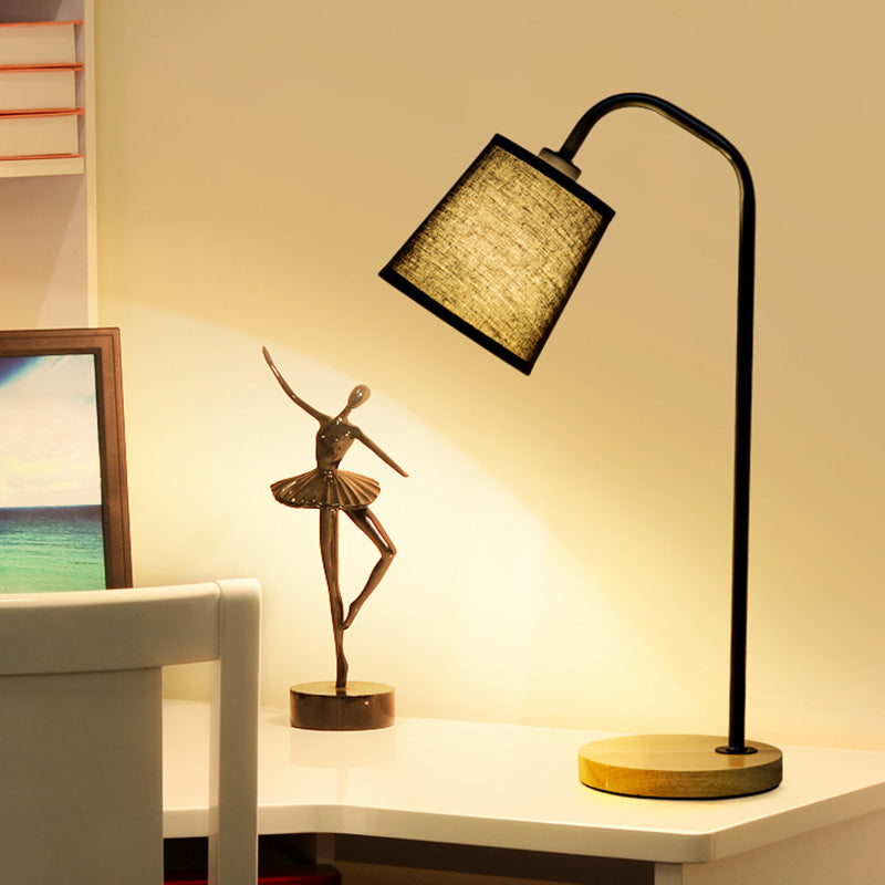 Tapered Shape Table Lamp Modern Fabric 1 Head Study Room Night Light with Wooden Base