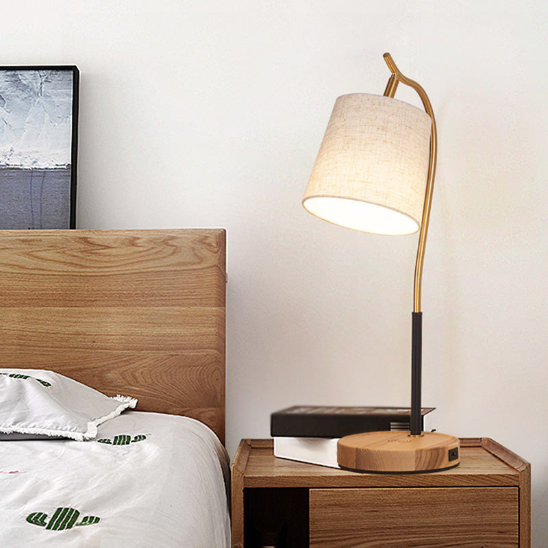 Barrel Shaped Bedside Nightstand Lamp Fabric 1��Bulb Simplicity Table Light with Gooseneck Arm