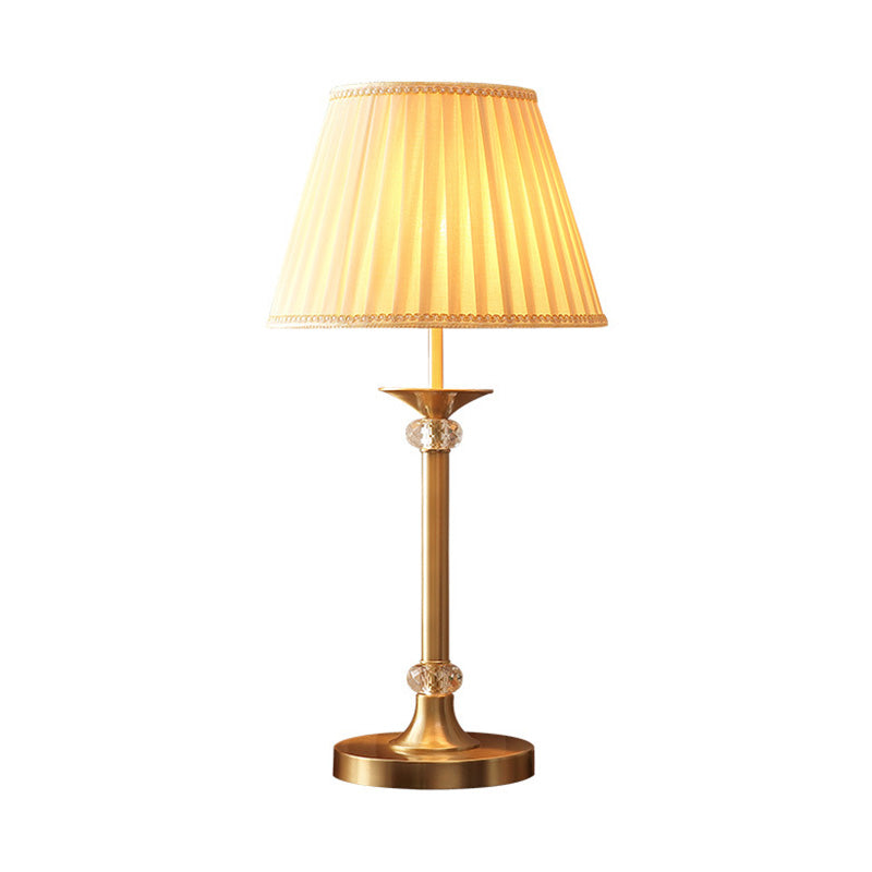 Fabric Barrel Shaded Table Lamp Modern Nightstand Lighting in Gold for Study Room