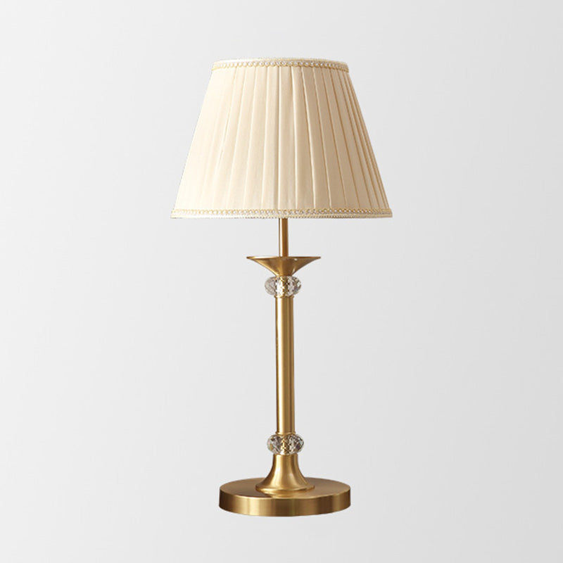 Fabric Barrel Shaded Table Lamp Modern Nightstand Lighting in Gold for Study Room