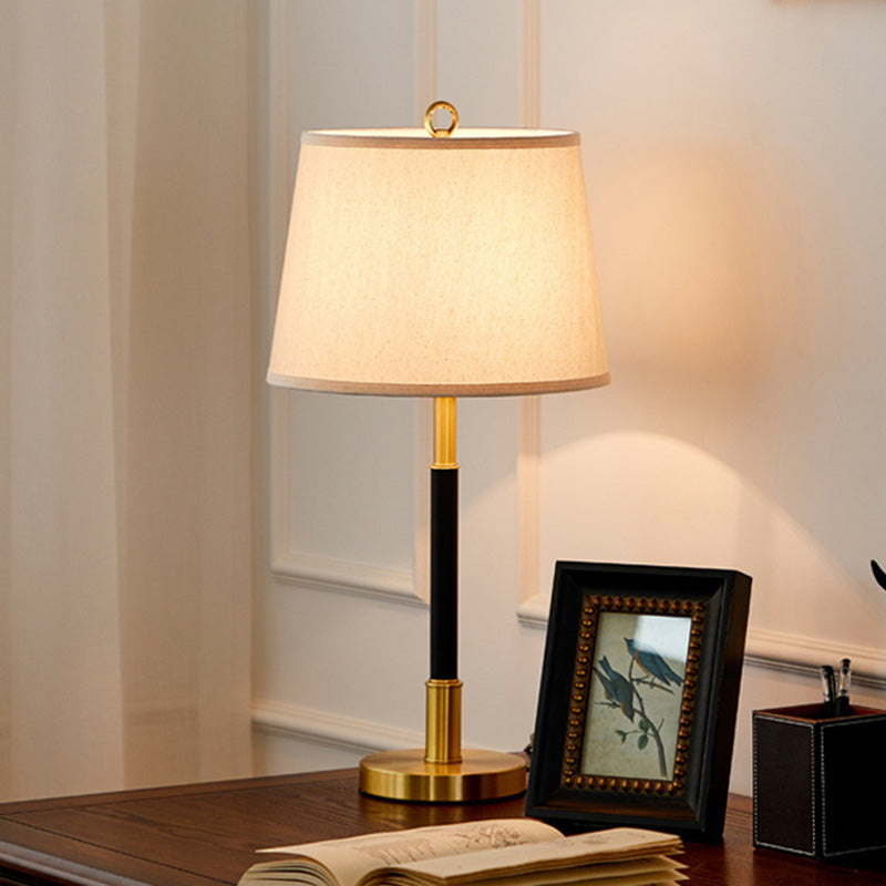 Fabric Barrel Shaded Table Lamp Modern Nightstand Lighting in Gold for Study Room