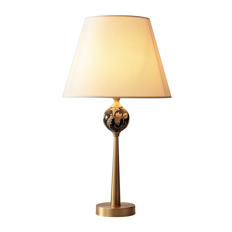 Sphere Patterned Ceramic Table Light Contemporary Single-Bulb Bronze Nightstand Lamp with Tapered Fabric Shade