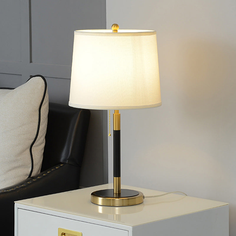 Empire Shade Table Lamp Artistic Fabric Single White Nightstand Light with Pull Chain