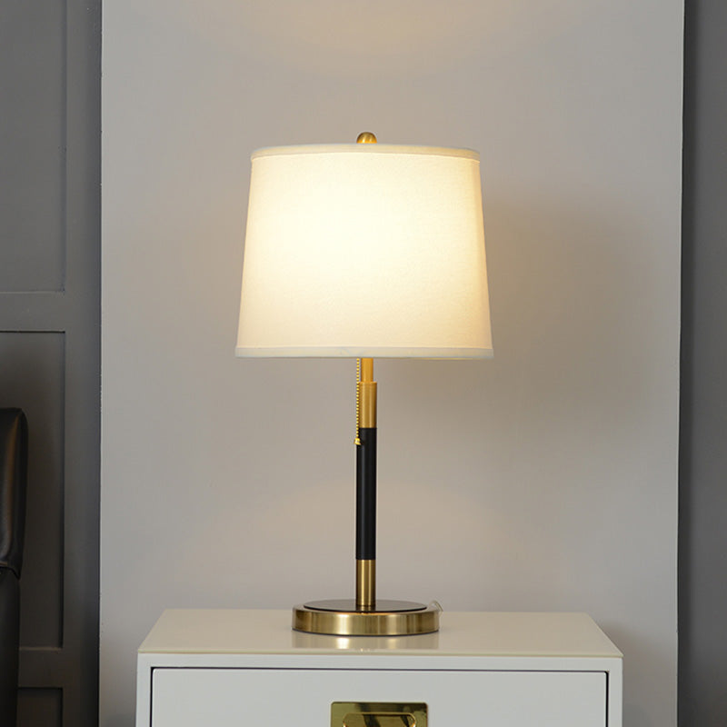 Empire Shade Table Lamp Artistic Fabric Single White Nightstand Light with Pull Chain