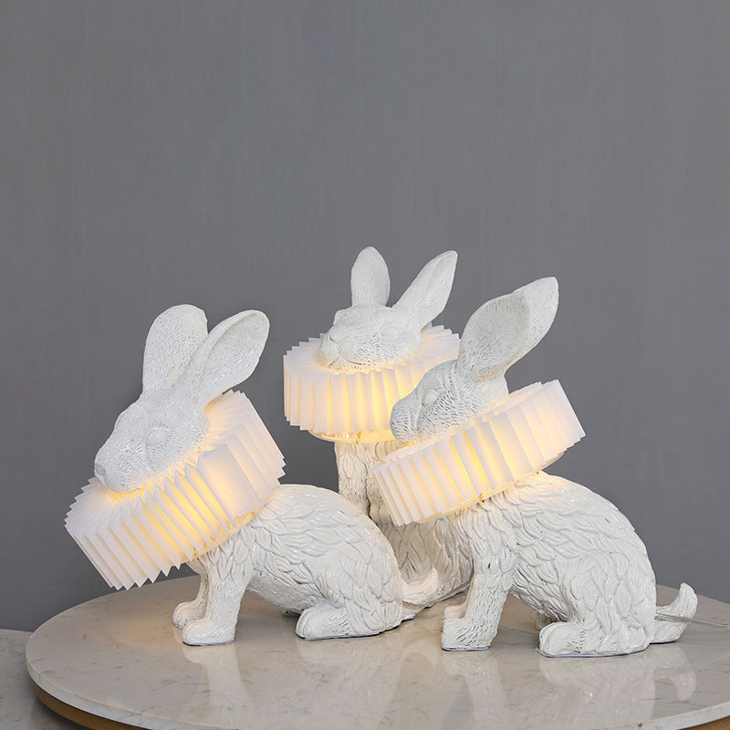 Rabbit Shaped Bedside Table Lamp Resin Single Modern LED Nightstand Lighting in White